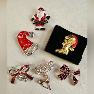 Festive Christmas Brooch Set (Lot of 6)